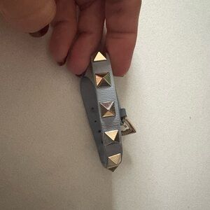 Valentino Garavani Blue Leather Bracelet with Gold Studs